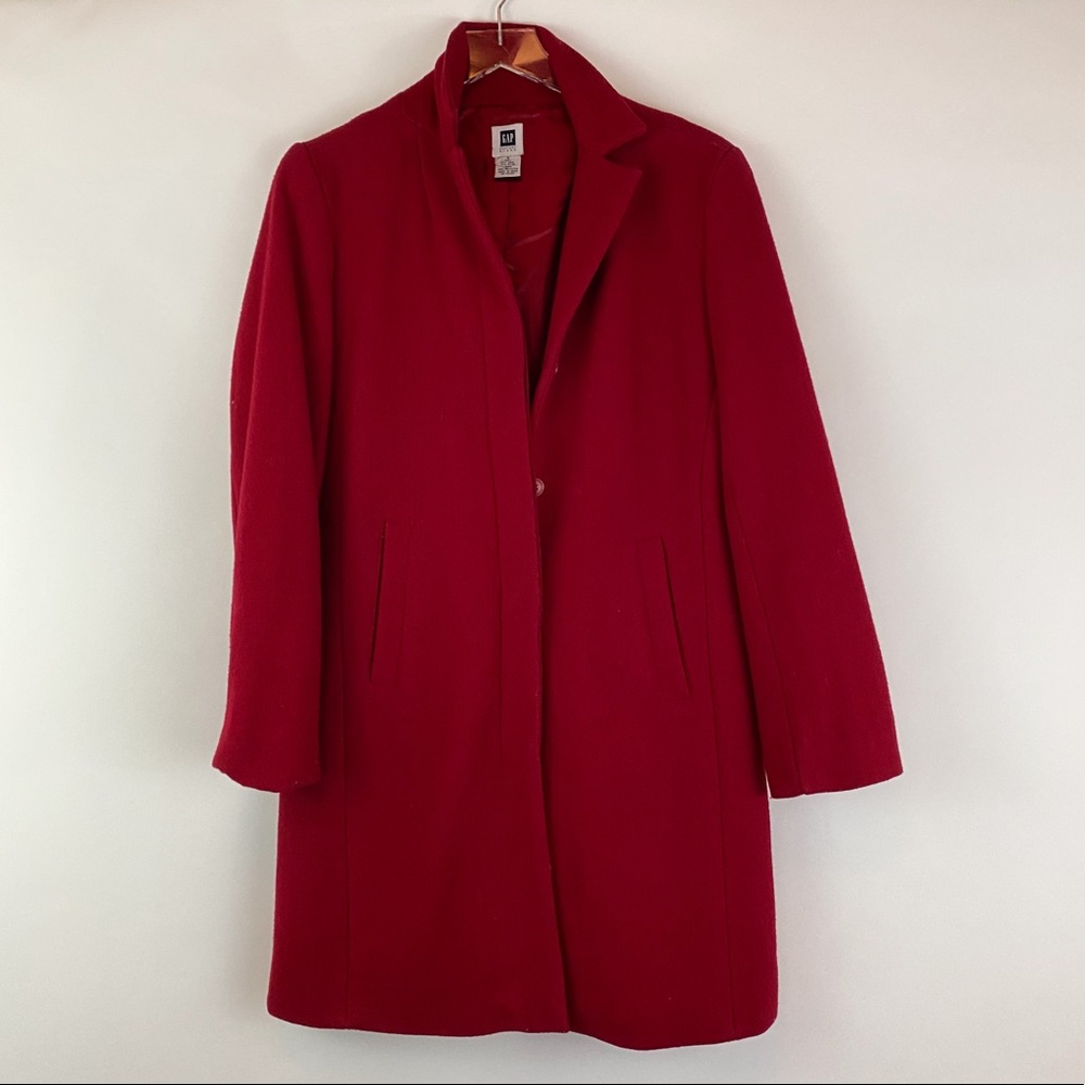 Gap Wool Blend Red Button Down Coat - image 1